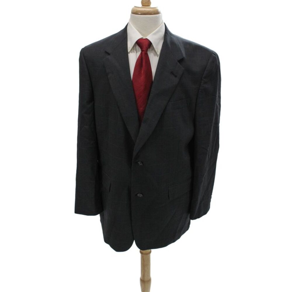 Austin Reed Mens Classic Checked Wool Blend Suit Jacket Dark Gray Size 42